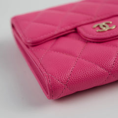 Chanel Quilted Caviar Tri Fold Wallet Pink