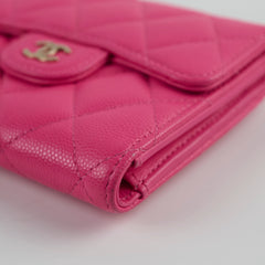 Chanel Quilted Caviar Tri Fold Wallet Pink