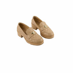 Chanel Heart CC Logo Loafers Beige Size 37