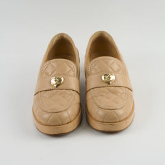 Chanel Heart CC Logo Loafers Beige Size 37