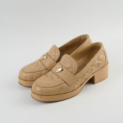 Chanel Heart CC Logo Loafers Beige Size 37