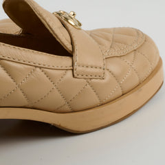 Chanel Heart CC Logo Loafers Beige Size 37