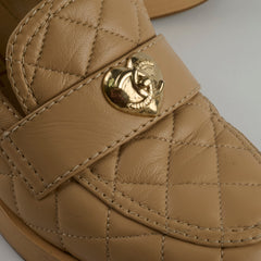 Chanel Heart CC Logo Loafers Beige Size 37