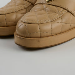 Chanel Heart CC Logo Loafers Beige Size 37