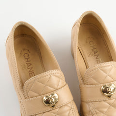 Chanel Heart CC Logo Loafers Beige Size 37