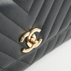 Chanel Medium Coco Handle (Lizard Top Handle) Black Chevron