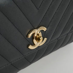 Chanel Medium Coco Handle (Lizard Top Handle) Black Chevron