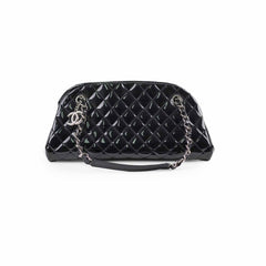 Chanel Mademoiselle Matelasse Coco Mark Bowling Bag Patent Black