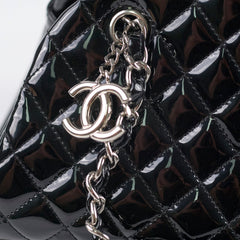 Chanel Mademoiselle Matelasse Coco Mark Bowling Bag Patent Black