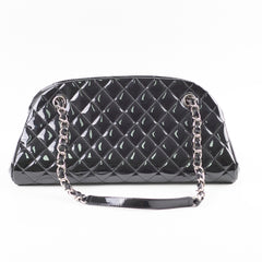 Chanel Mademoiselle Matelasse Coco Mark Bowling Bag Patent Black