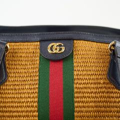 Gucci Ophidia Raffia Medium Tote Bag Brown/Navy