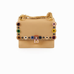 Fendi Kan I Small Flower Studded Flap Bag Beige
