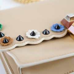 Fendi Kan I Small Flower Studded Flap Bag Beige