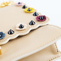 Fendi Kan I Small Flower Studded Flap Bag Beige