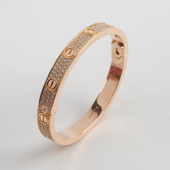 Cartier Pave Diamonds Love Bracelet Classic Model Size 16 Pink Gold