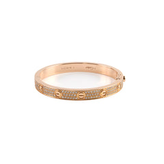 Cartier Pave Diamonds Love Bracelet Classic Model Size 16 Pink Gold