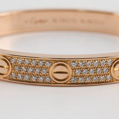 Cartier Pave Diamonds Love Bracelet Classic Model Size 16 Pink Gold