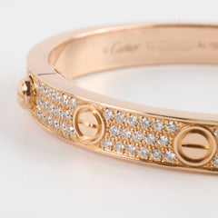 Cartier Pave Diamonds Love Bracelet Classic Model Size 16 Pink Gold