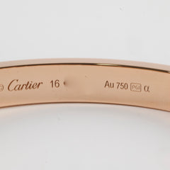 Cartier Pave Diamonds Love Bracelet Classic Model Size 16 Pink Gold