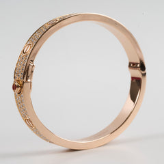 Cartier Pave Diamonds Love Bracelet Classic Model Size 16 Pink Gold