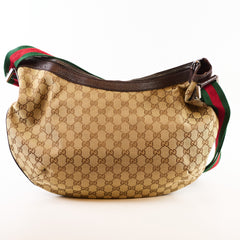 Gucci GG Canvas Web Half Moon Crossbody Bag Brown