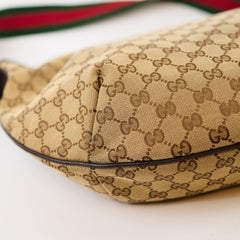 Gucci GG Canvas Web Half Moon Crossbody Bag Brown