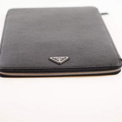 Prada Saffiano Leather Zip Document Case Black