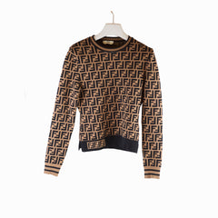 Fendi Knit Long Sleeve Sweater Brown Zucca Size 36