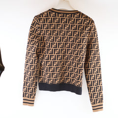 Fendi Knit Long Sleeve Sweater Brown Zucca Size 36