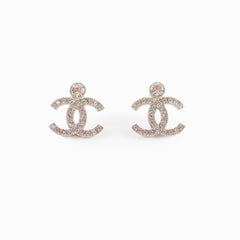 Chanel CC Crystal Strass Silver Stud Earrings Costume Jewellery