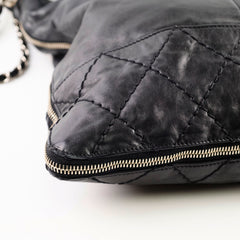Chanel Diamond Stitched Expandable Leather Zip Tote Blacke