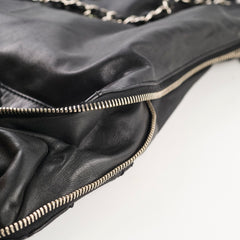 Chanel Diamond Stitched Expandable Leather Zip Tote Blacke