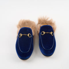 Gucci Princetown Fur Mules Suede Blue - Size 35.5