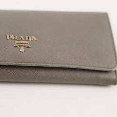 Prada Saffiano Lux Long Wallet Grey