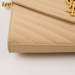 Saint Laurent Cassandre Envelope Chain Wallet Beige