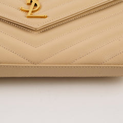Saint Laurent Cassandre Envelope Chain Wallet Beige
