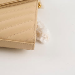 Saint Laurent Cassandre Envelope Chain Wallet Beige
