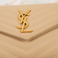 Saint Laurent Cassandre Envelope Chain Wallet Beige