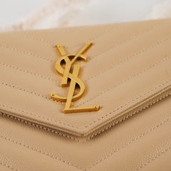 Saint Laurent Cassandre Envelope Chain Wallet Beige