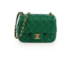 Chanel 18S Mini Square Flap Bag Caviar Emerald Green