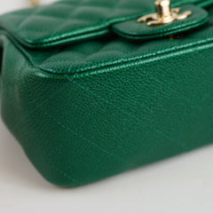 Chanel 18S Mini Square Flap Bag Caviar Emerald Green