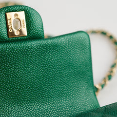 Chanel 18S Mini Square Flap Bag Caviar Emerald Green