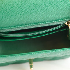 Chanel 18S Mini Square Flap Bag Caviar Emerald Green