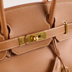 Hermes Birkin 30 Gold Courchevel GHW D in Square