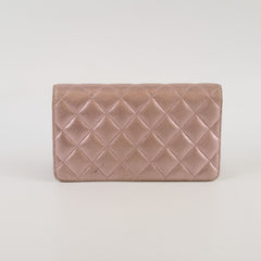 Chanel Metallic Quilted Long Wallet Pink