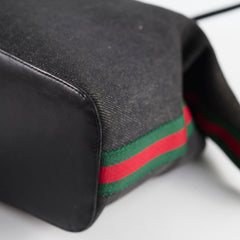 Gucci Denim Web Sherry Line Shoulder Bag Black