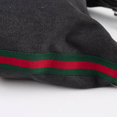 Gucci Denim Web Sherry Line Shoulder Bag Black