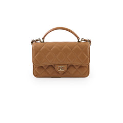 Chanel Top Handle Phone Holder on Chain Dark Beige