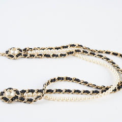 Chanel Pearl/Leather Adjustable Belt 80-110 cm