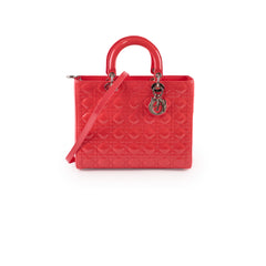 Dior Large Lady Dior Patent Leather Coral